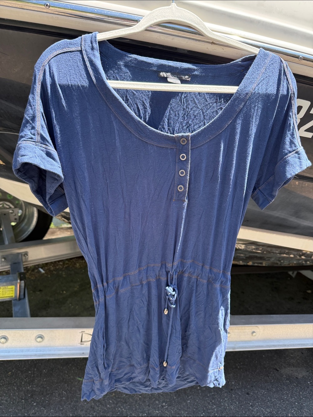 Armani Exchange Navy Blue Short-Sleeve Drawstring Tunic